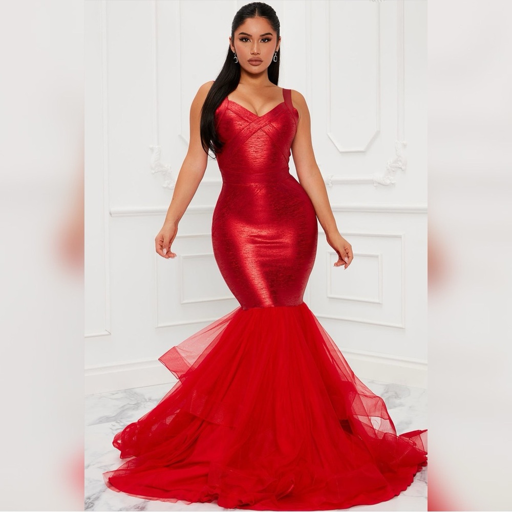Red Mermaid Plus Size Evening Gown from Fashion Nova